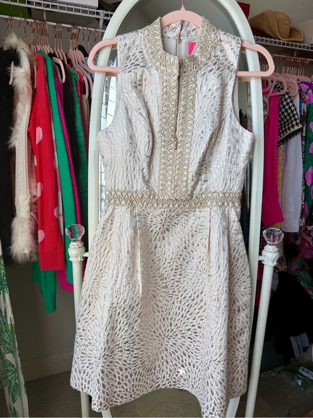 Lilly Pulitzer Franci Ivory and Gold Fit-and-Flare Dress